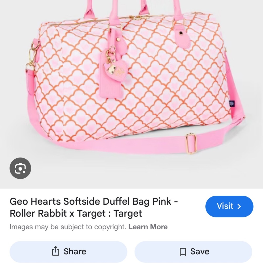 Roller Rabbit Pink and White Travel Bag